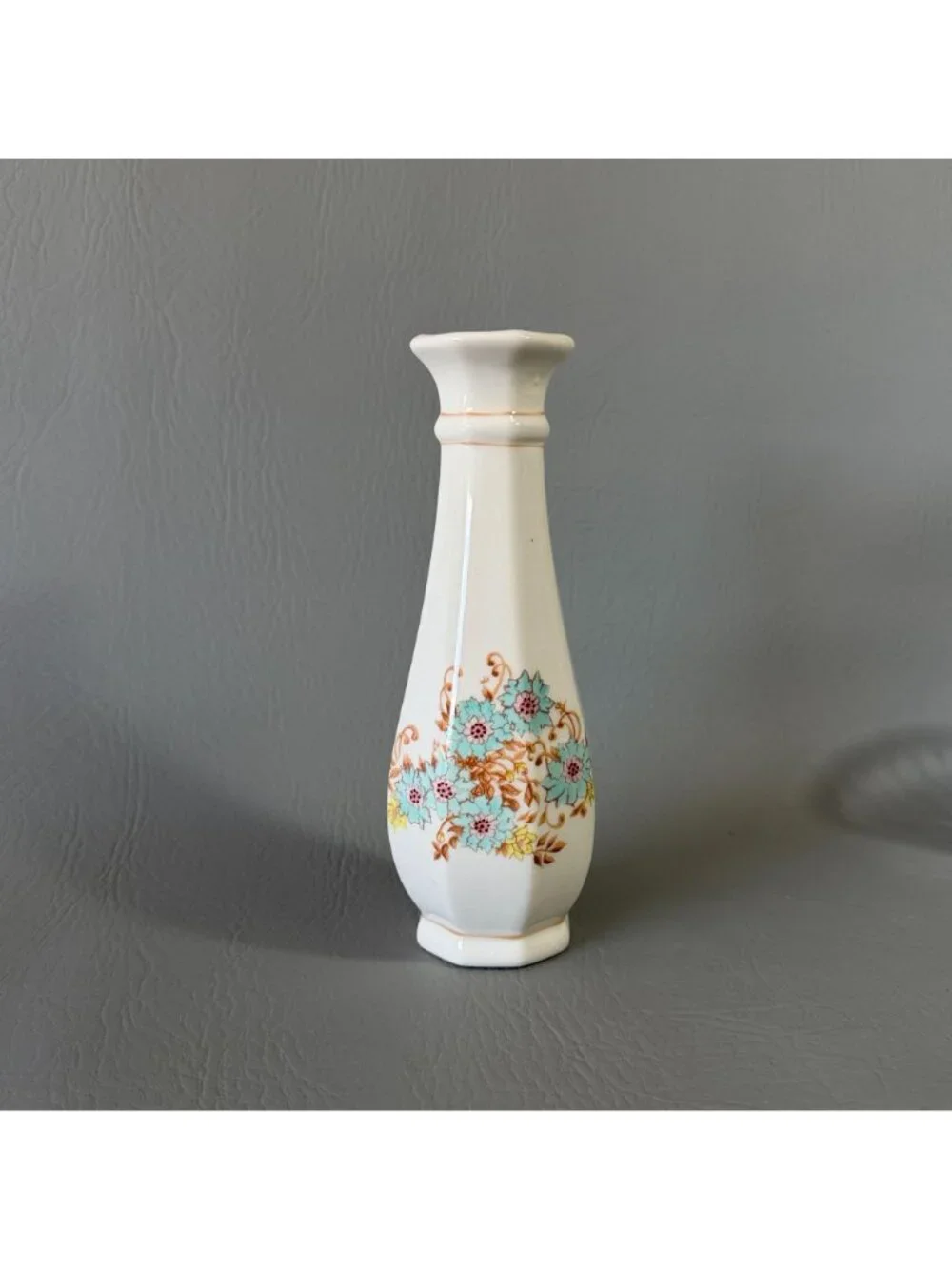 Vintage 1983 FTD Portugal Porcelain Bud Vase Octagonal Floral Ceramic 7.5